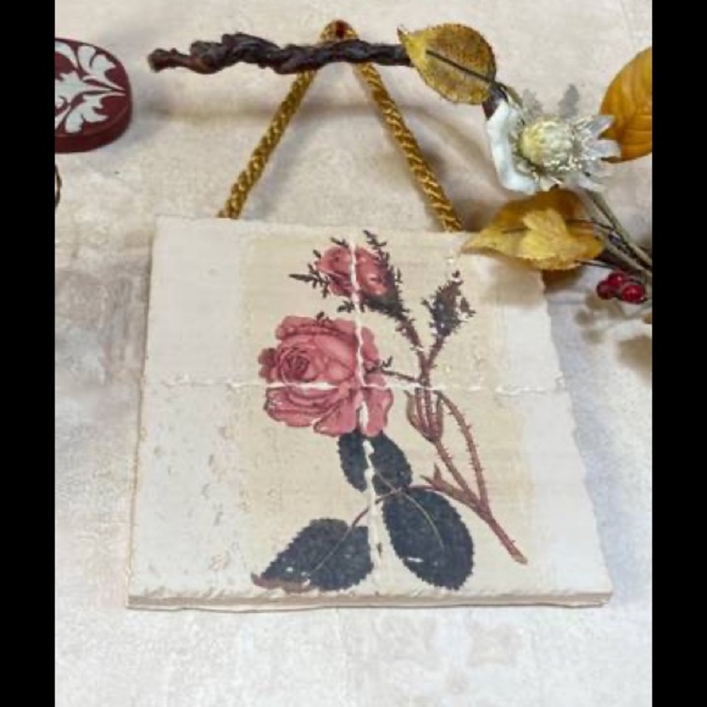 Rose Wall Plaque w/Gold Cord